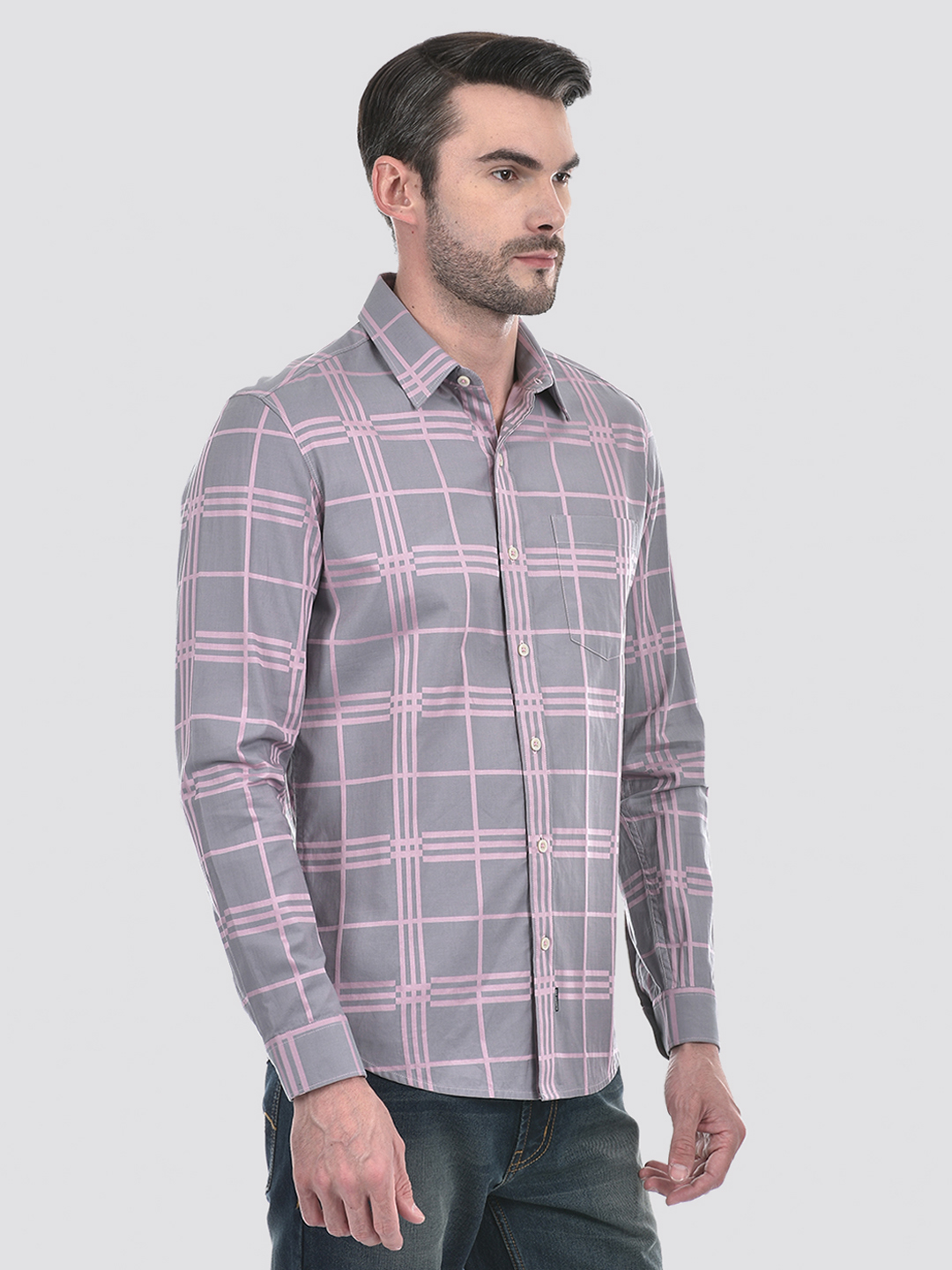 Numero Uno Men Checks Grey Slim Fit Shirt